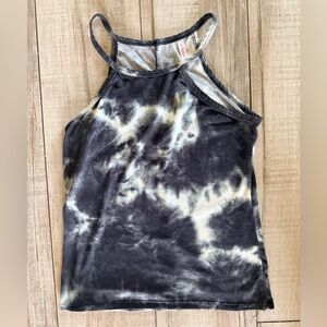 High Neck Tie-Dye Tank Top - Black & Cream
